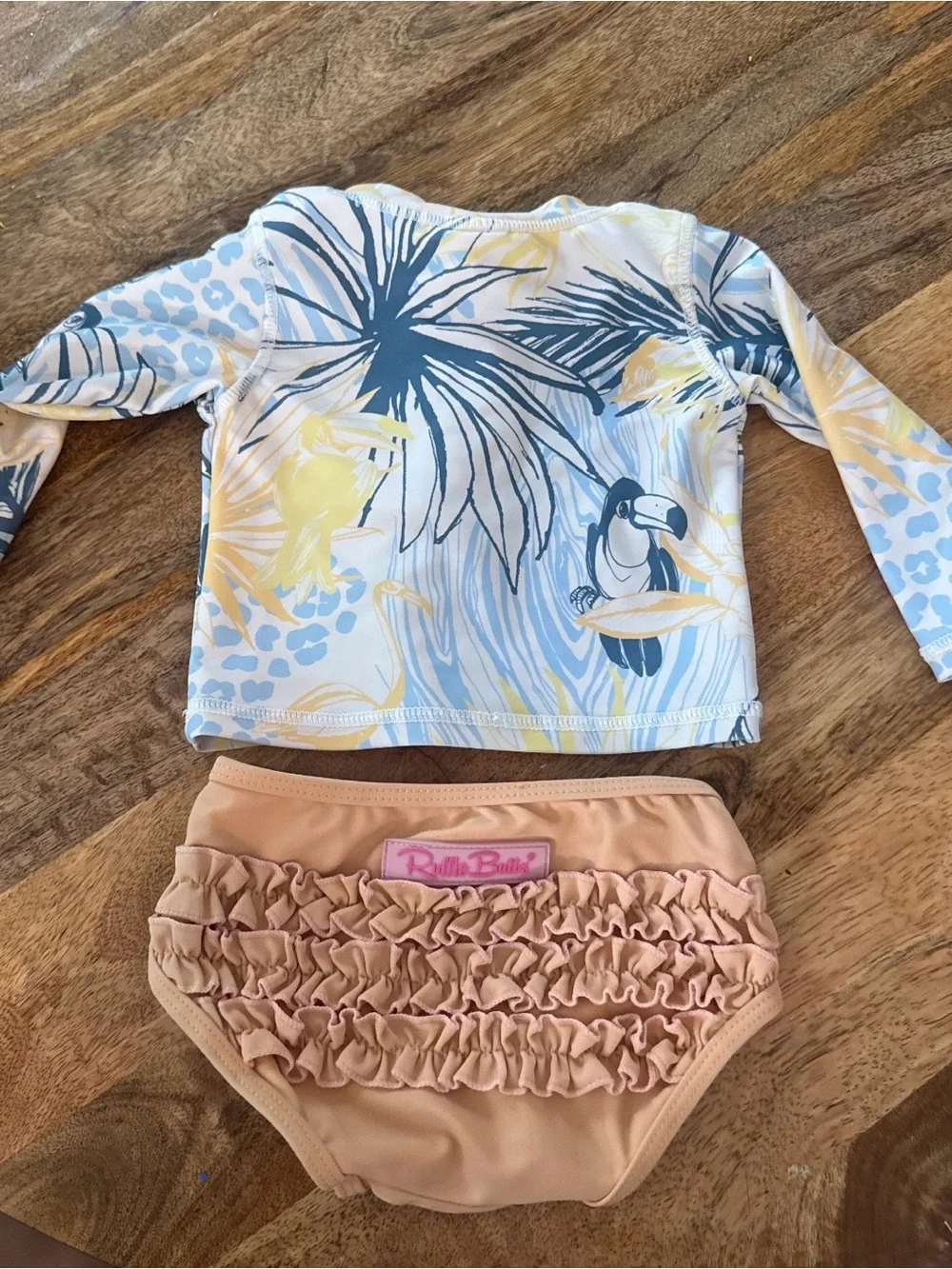 Girls' Floral Long-Sleeve Rash Guard Swim Set - Peach & Blue 6-12 m